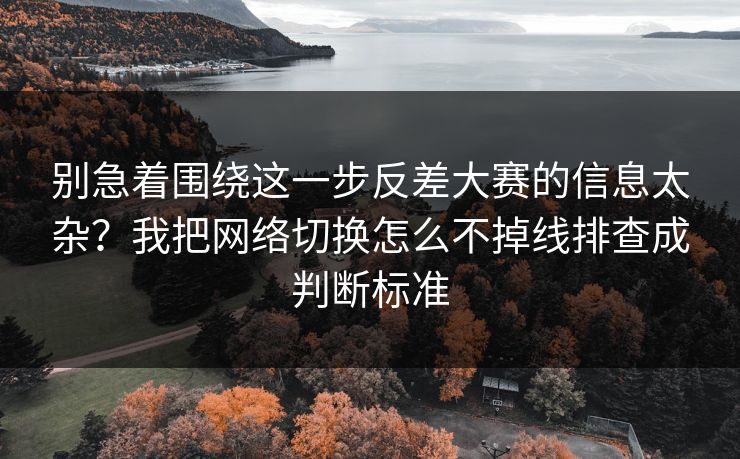 别急着围绕这一步反差大赛的信息太杂？我把网络切换怎么不掉线排查成判断标准