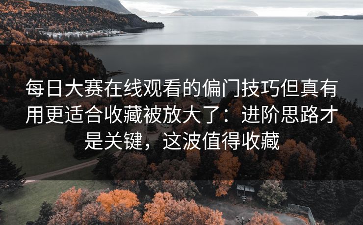 每日大赛在线观看的偏门技巧但真有用更适合收藏被放大了：进阶思路才是关键，这波值得收藏